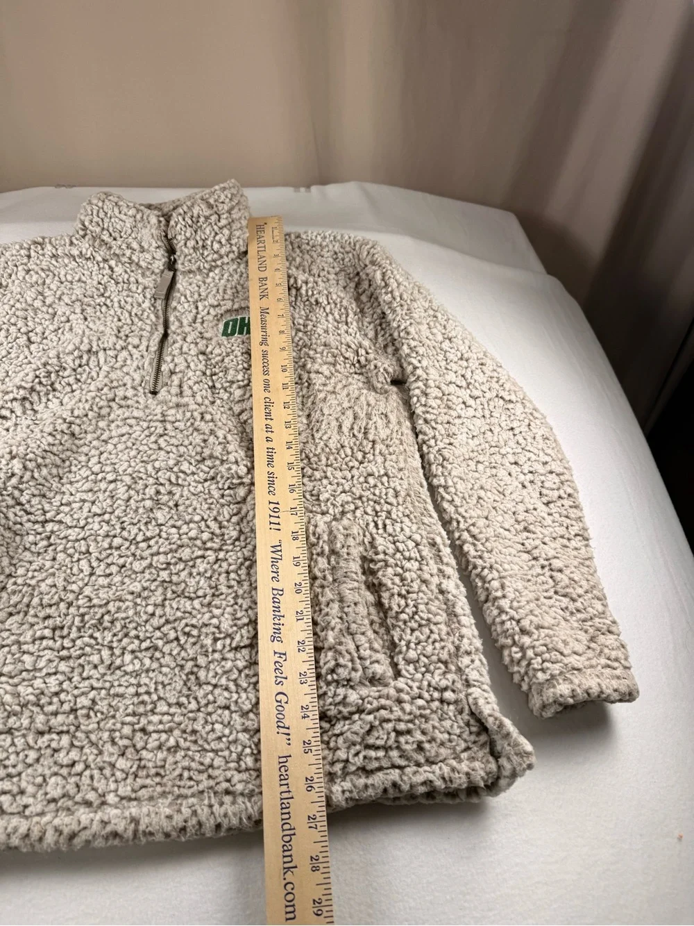 Ohio Embroidered Beige Sherpa Quarter-Zip Pullover 334
